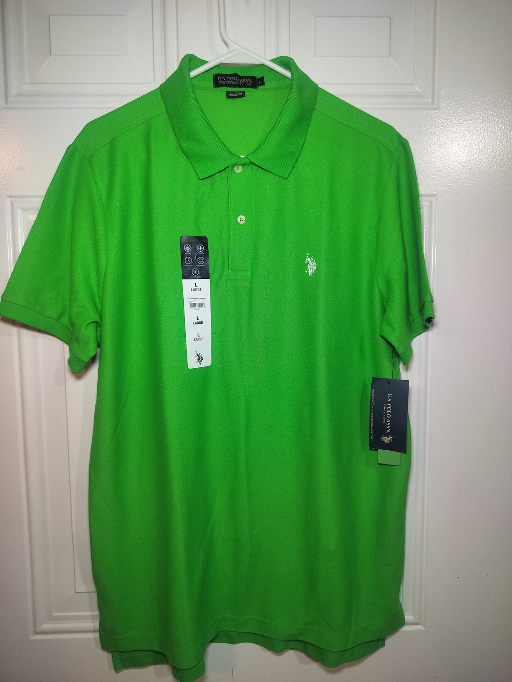 U.S. Polo Assn. Men’s Performance Pique Polo Shirt Green Size L NWT.